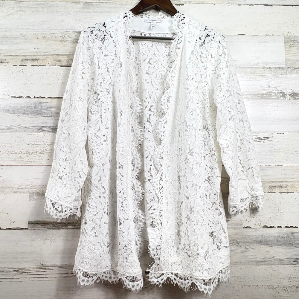 Isaac Mizrahi Live Cardigan Womens XL White Lace Eyelash Trim Cottagecore Fairy